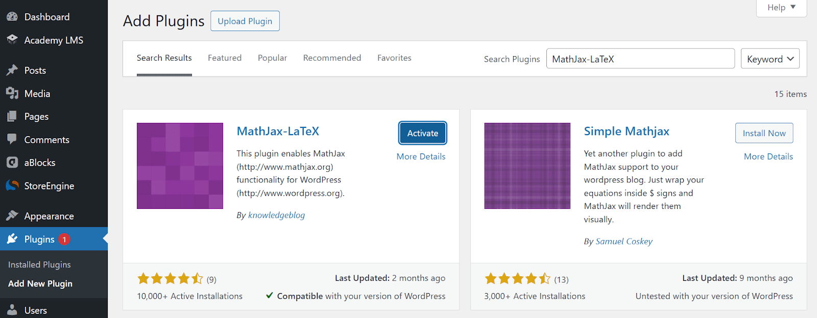Mathematical equation example using LaTeX in Academy LMS